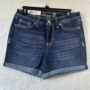 Seven7 Rodeo Short Women's Size 6 Blue Denim Thick Stitch Midi Short
